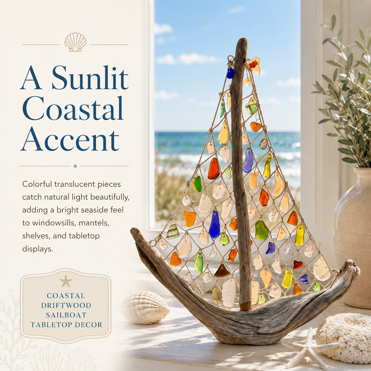 Coastal Driftwood Sailboat Tabletop Decor