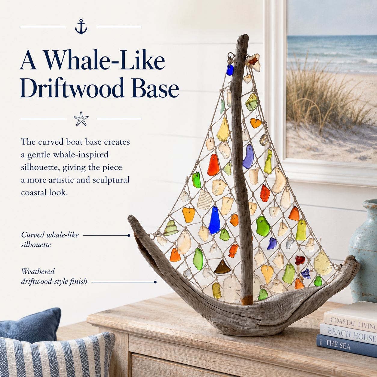 Coastal Driftwood Sailboat Tabletop Decor