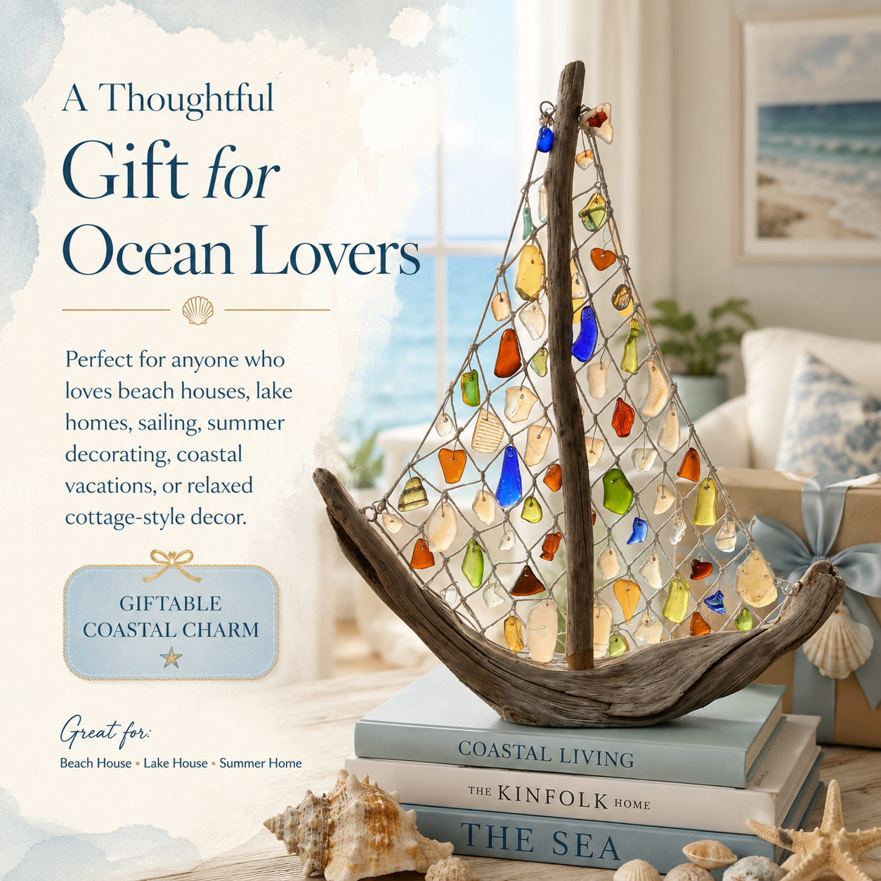 Coastal Driftwood Sailboat Tabletop Decor