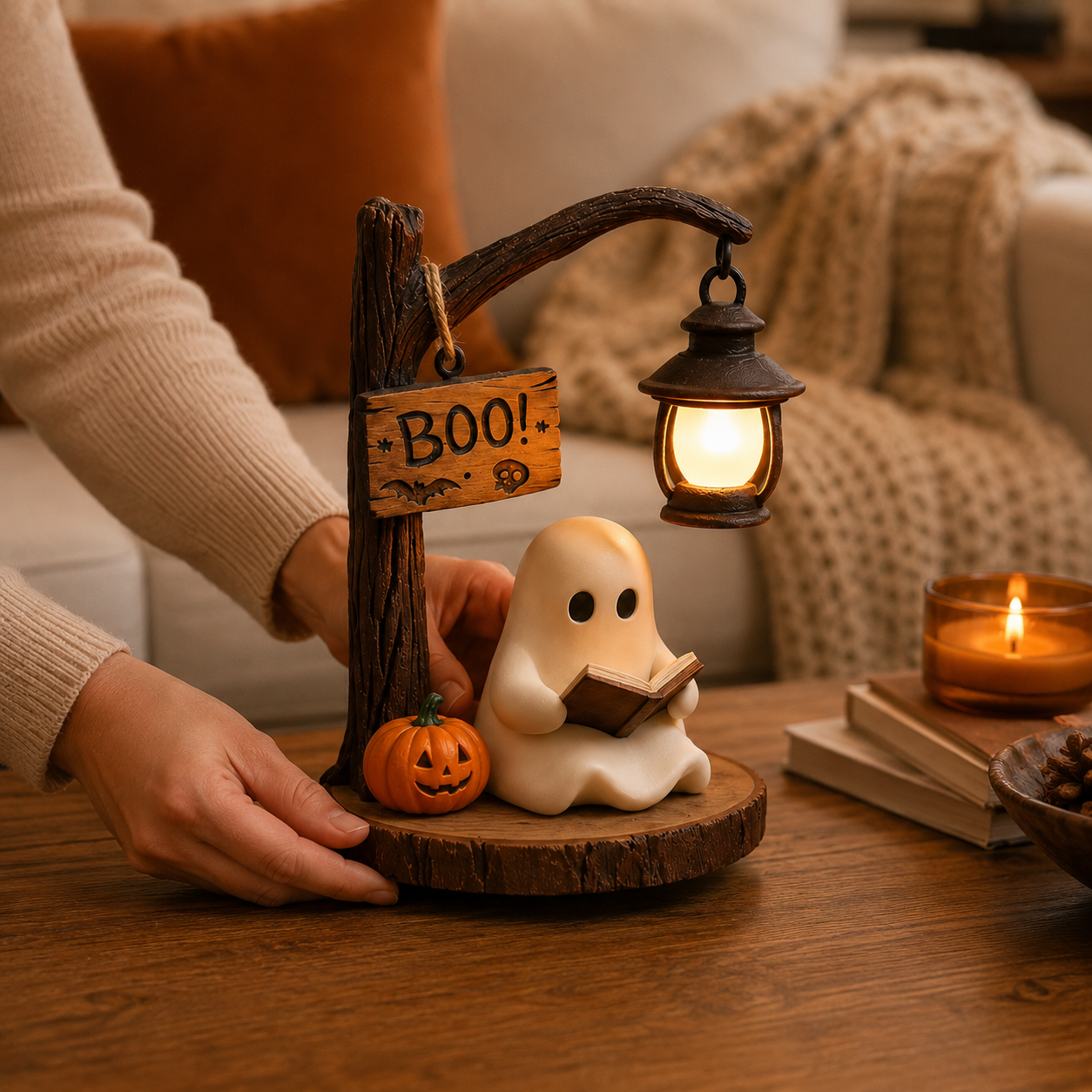 Lighted Boo Ghost Reading Tabletop Decor