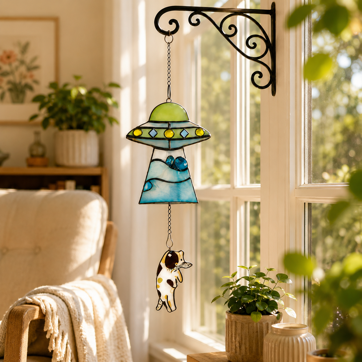 Cat Abduction UFO Acrylic Suncatcher
