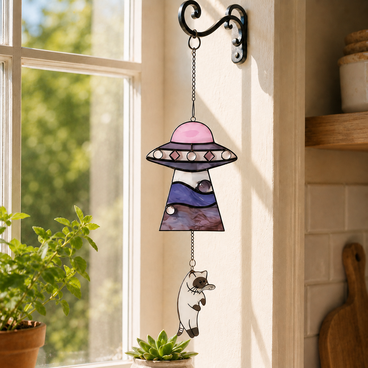 Cat Abduction UFO Acrylic Suncatcher