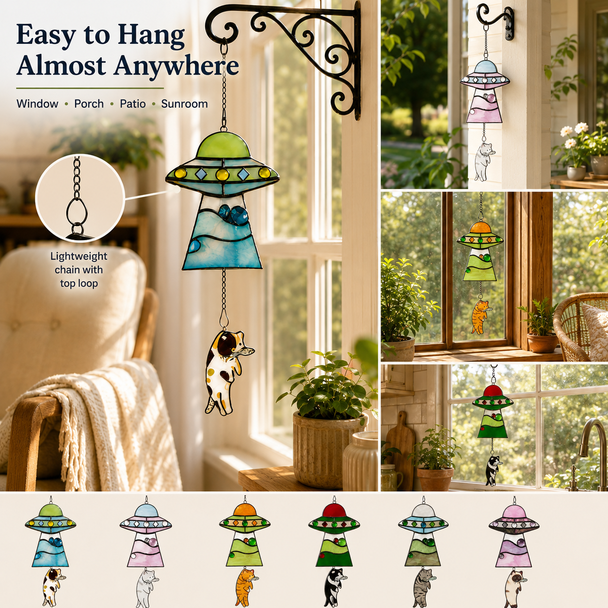 Cat Abduction UFO Acrylic Suncatcher