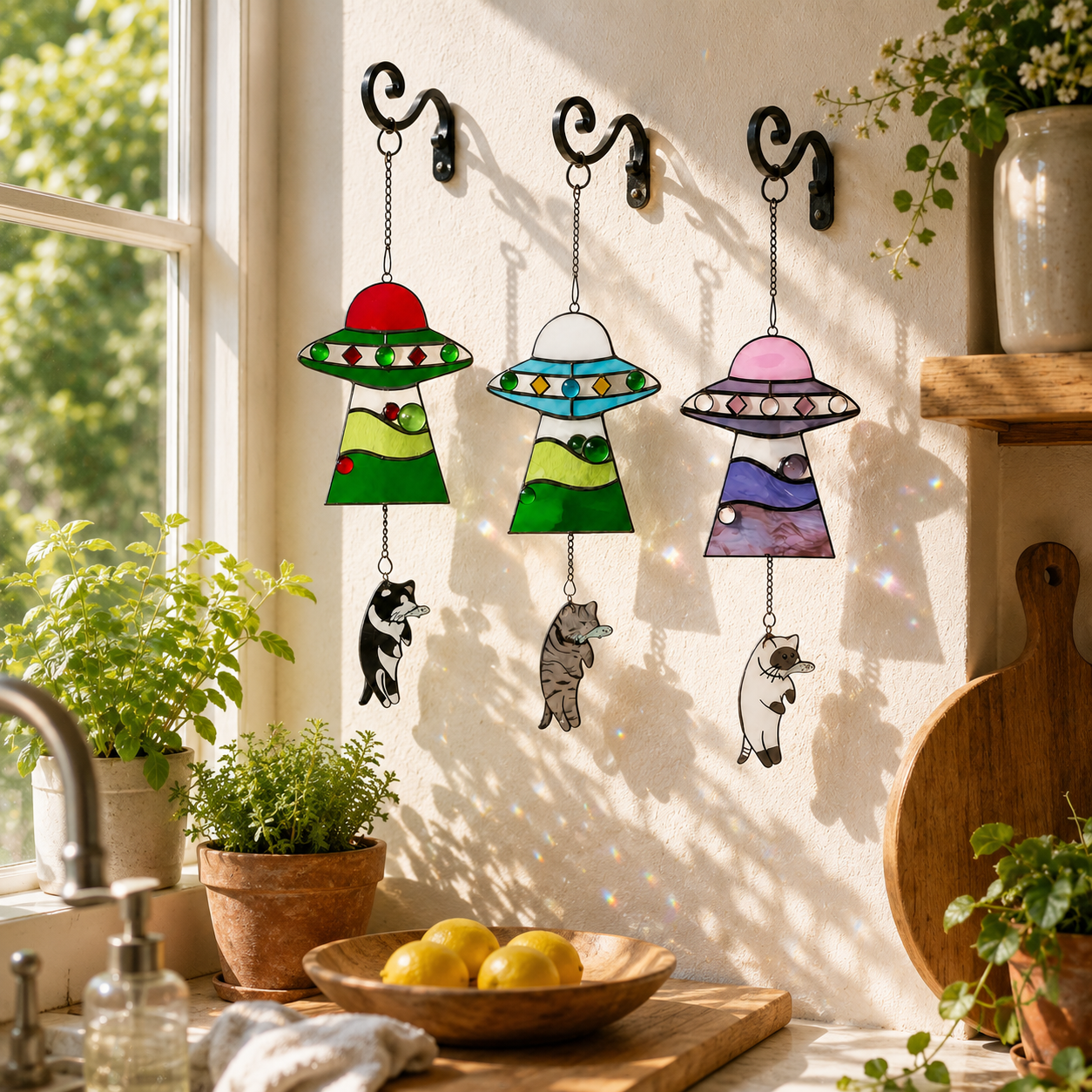 Cat Abduction UFO Acrylic Suncatcher