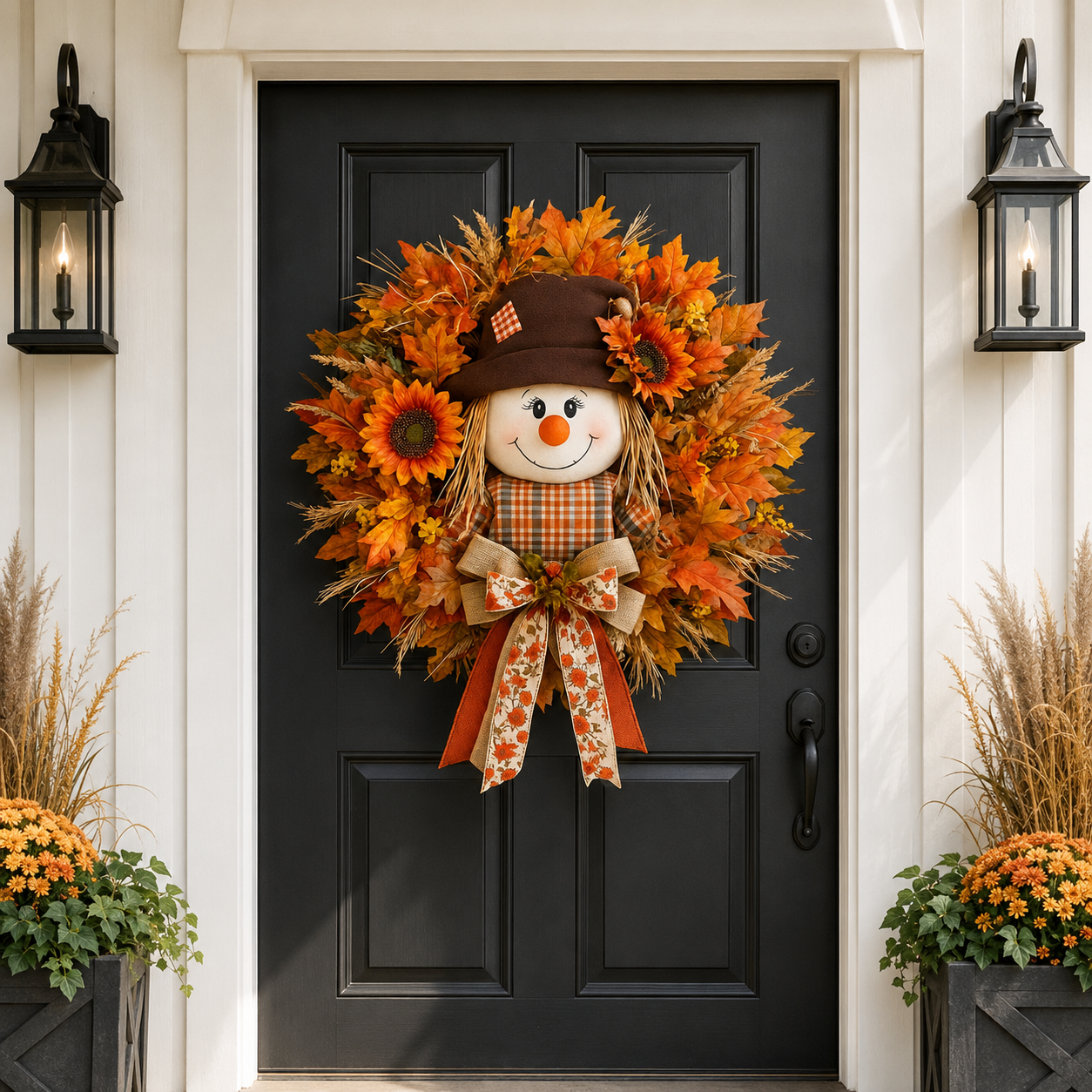 Scarecrow Fall Wreath for Front Door