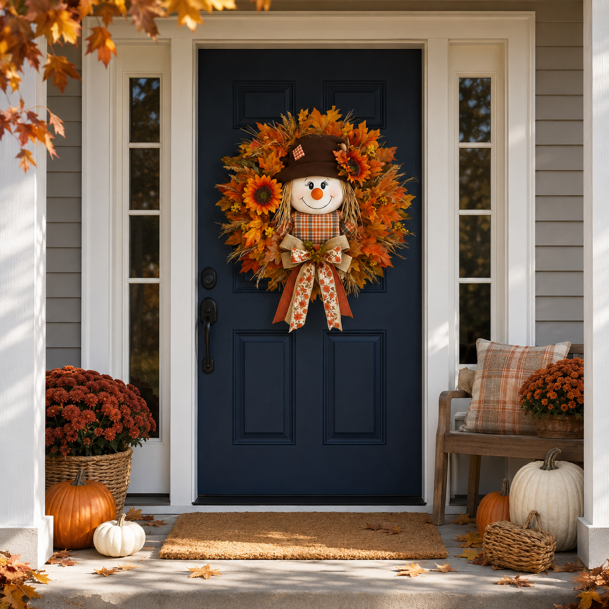 Scarecrow Fall Wreath for Front Door
