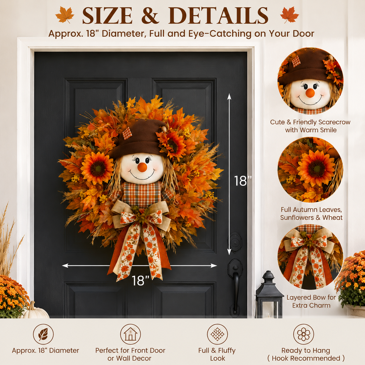 Scarecrow Fall Wreath for Front Door