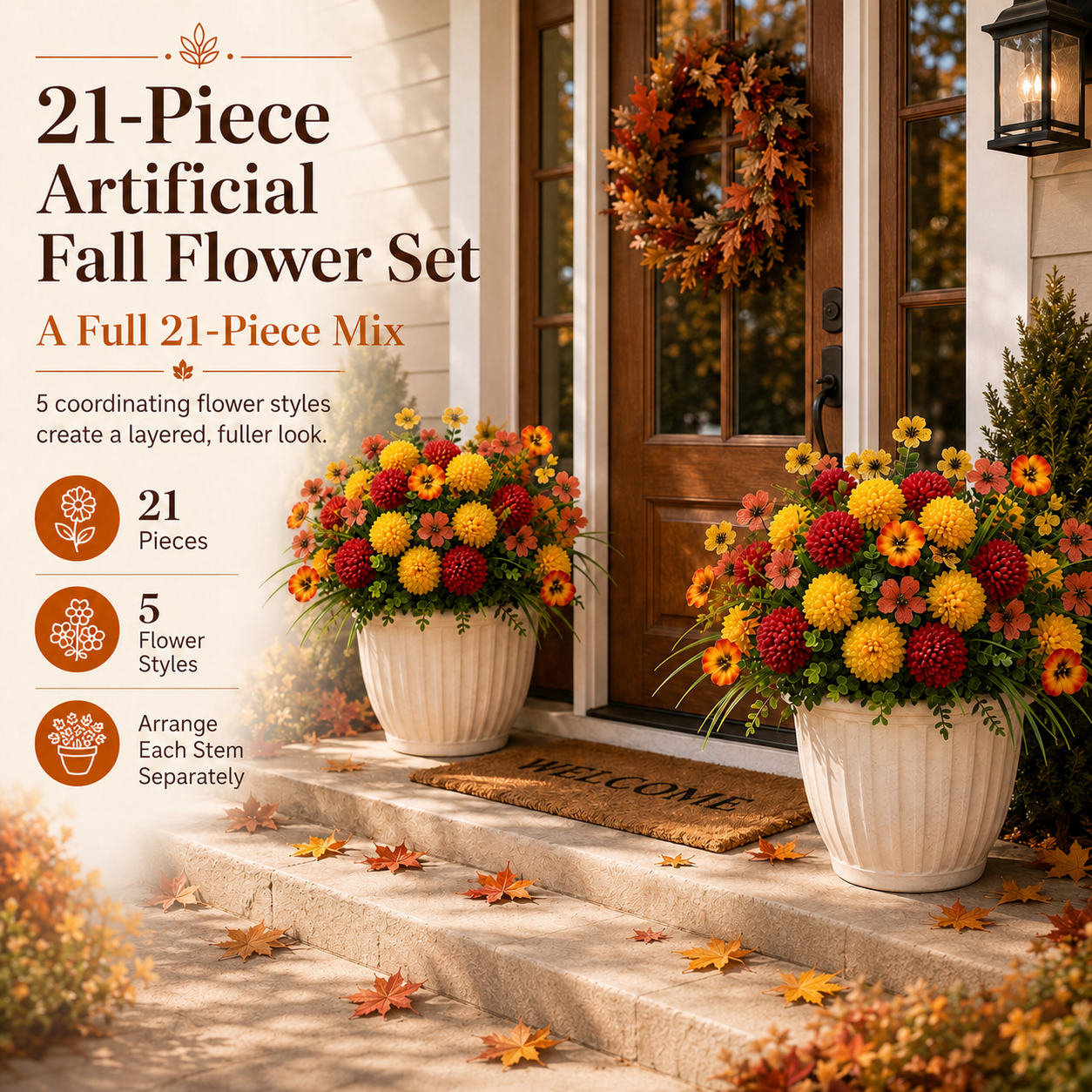 21-Piece Artificial Fall Flower Set