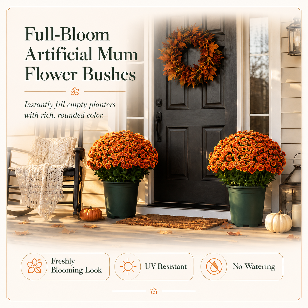 Full-Bloom Artificial Mum Flower Bushes