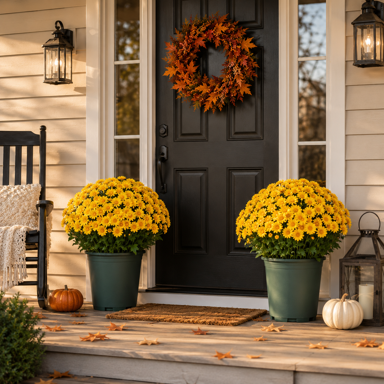 5-Piece Full-Bloom Artificial Mum Bush Set