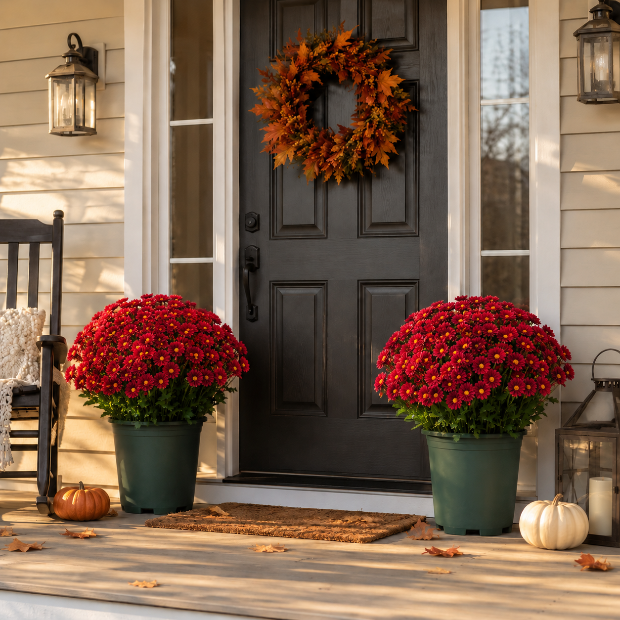 5-Piece Full-Bloom Artificial Mum Bush Set