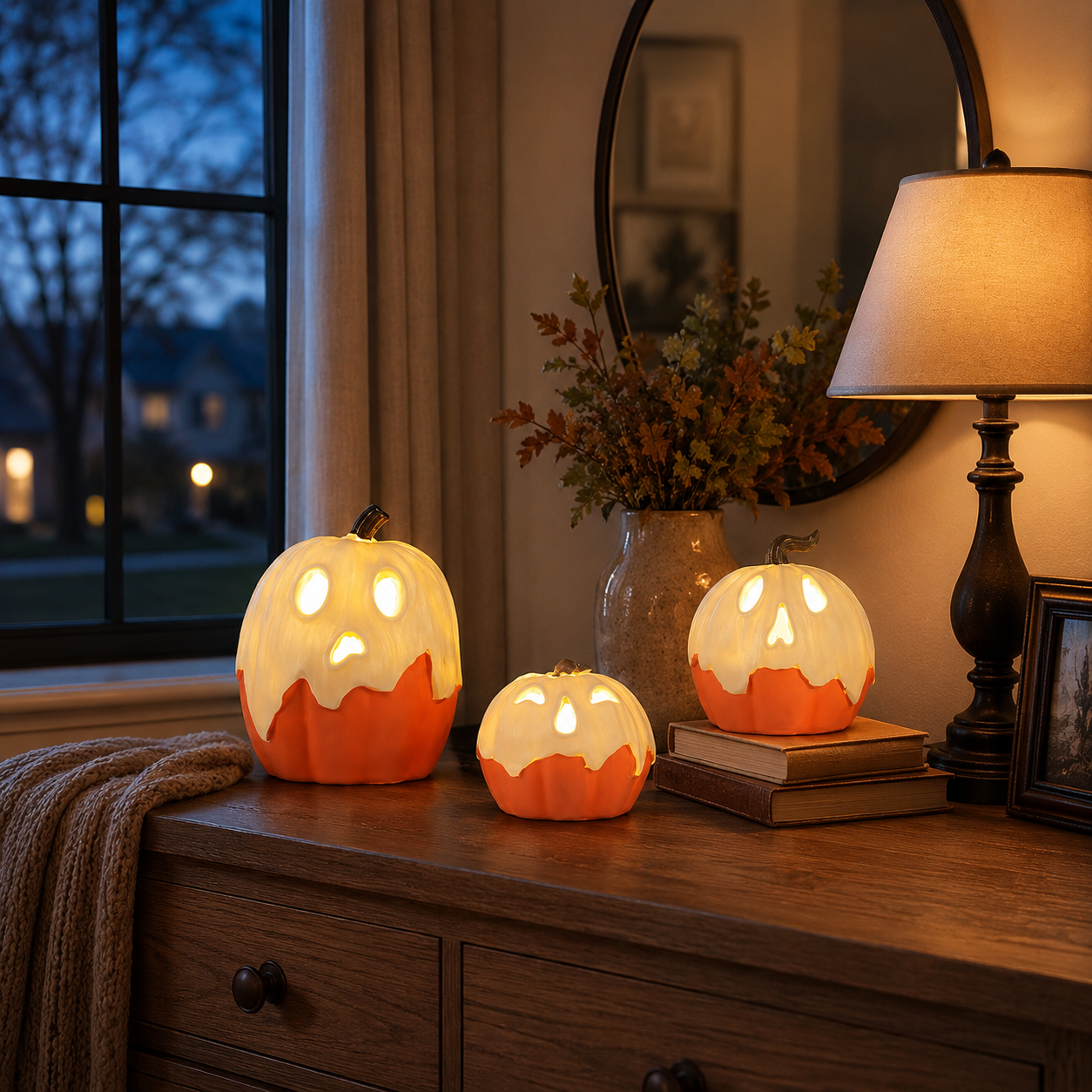 Lighted Ghost Pumpkin Trio