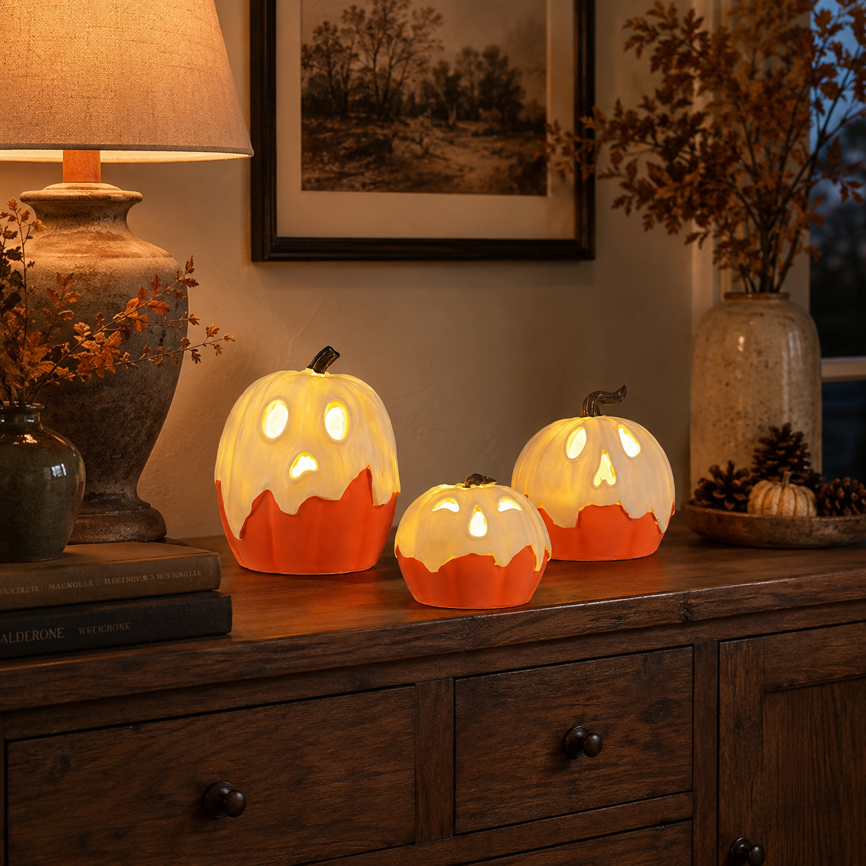 Lighted Ghost Pumpkin Trio