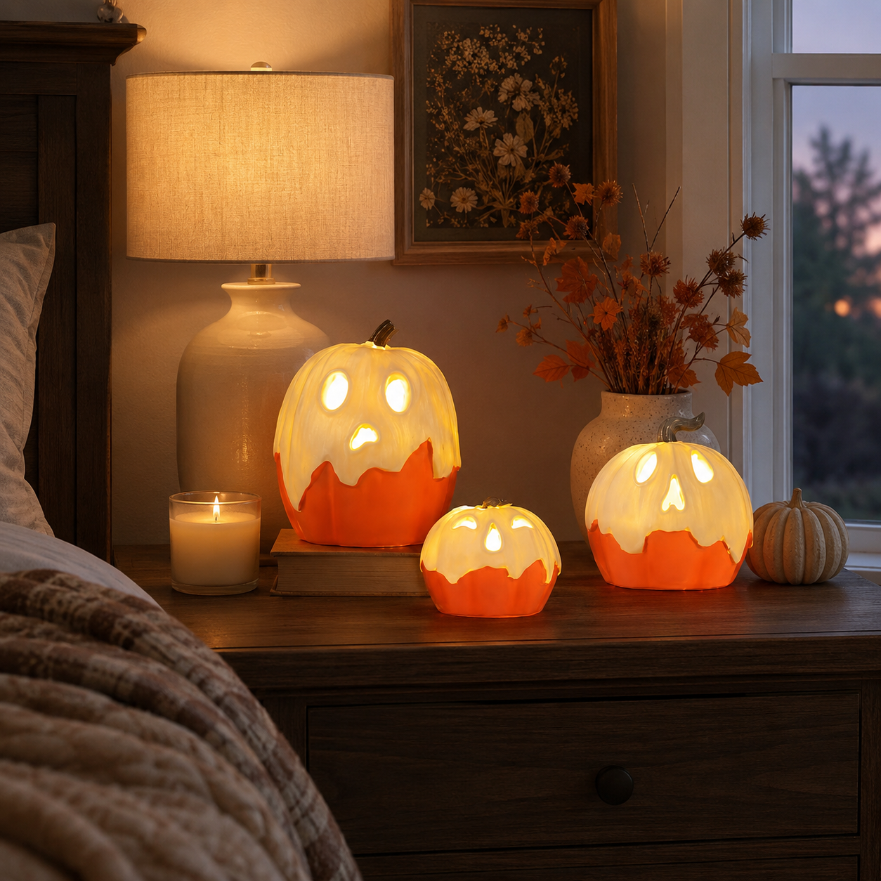 Lighted Ghost Pumpkin Trio