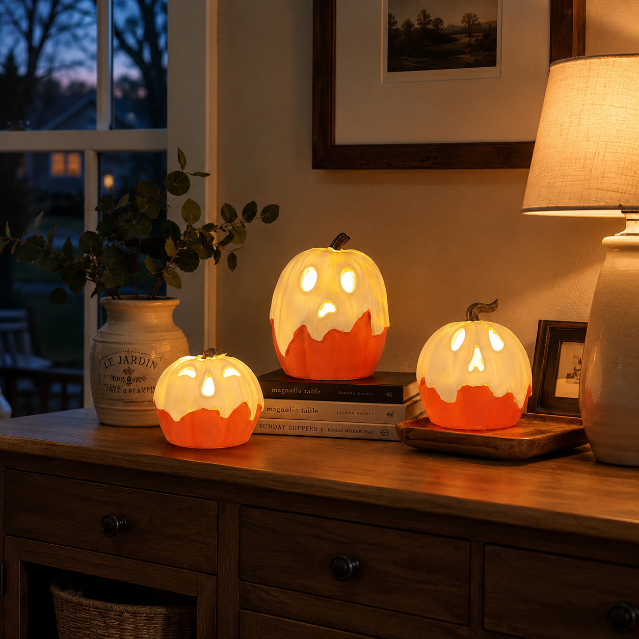 Lighted Ghost Pumpkin Trio
