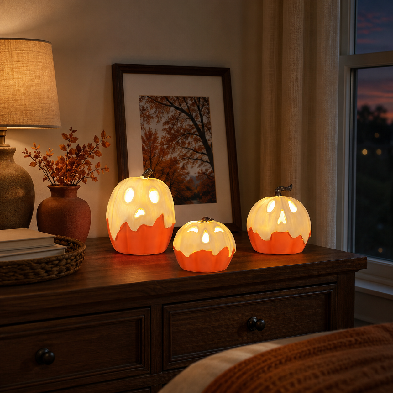 Lighted Ghost Pumpkin Trio