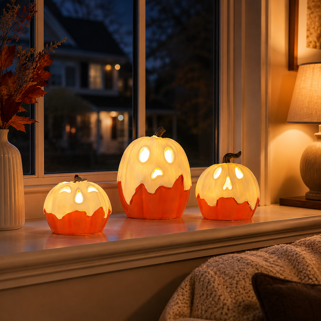 Lighted Ghost Pumpkin Trio