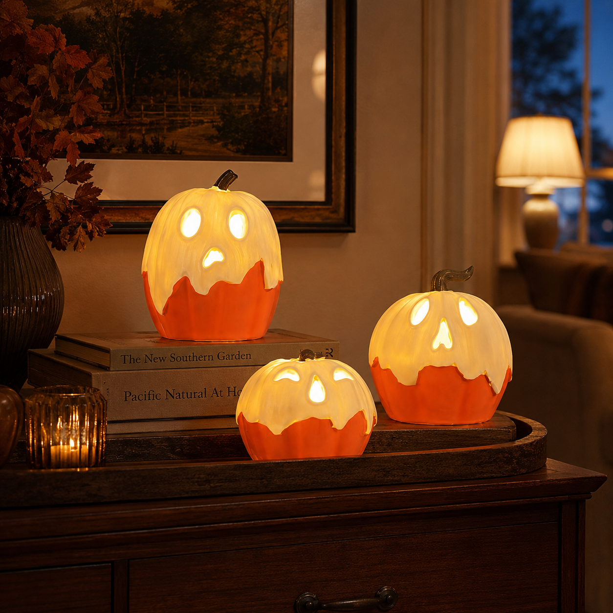 Lighted Ghost Pumpkin Trio
