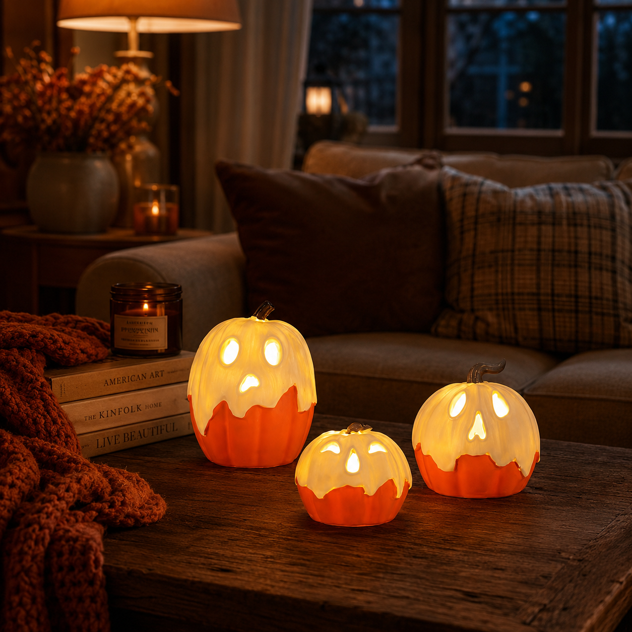 Lighted Ghost Pumpkin Trio