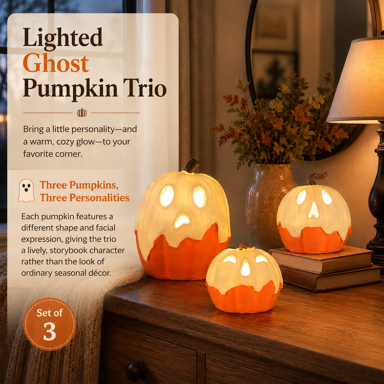 Lighted Ghost Pumpkin Trio
