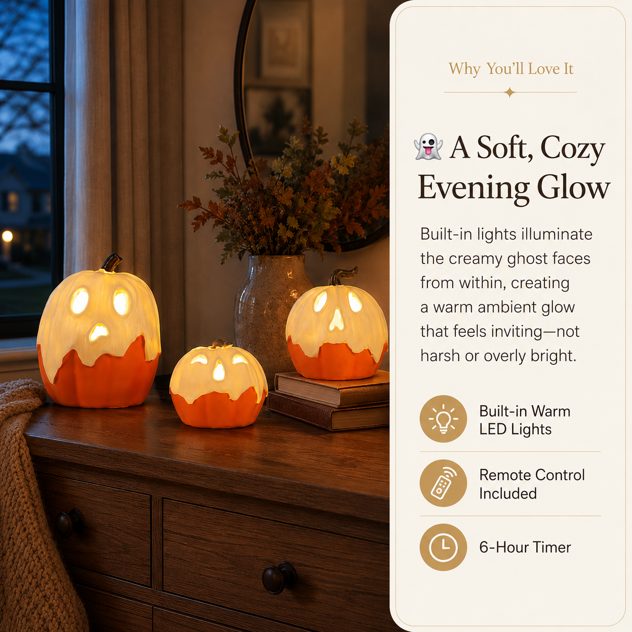 Lighted Ghost Pumpkin Trio
