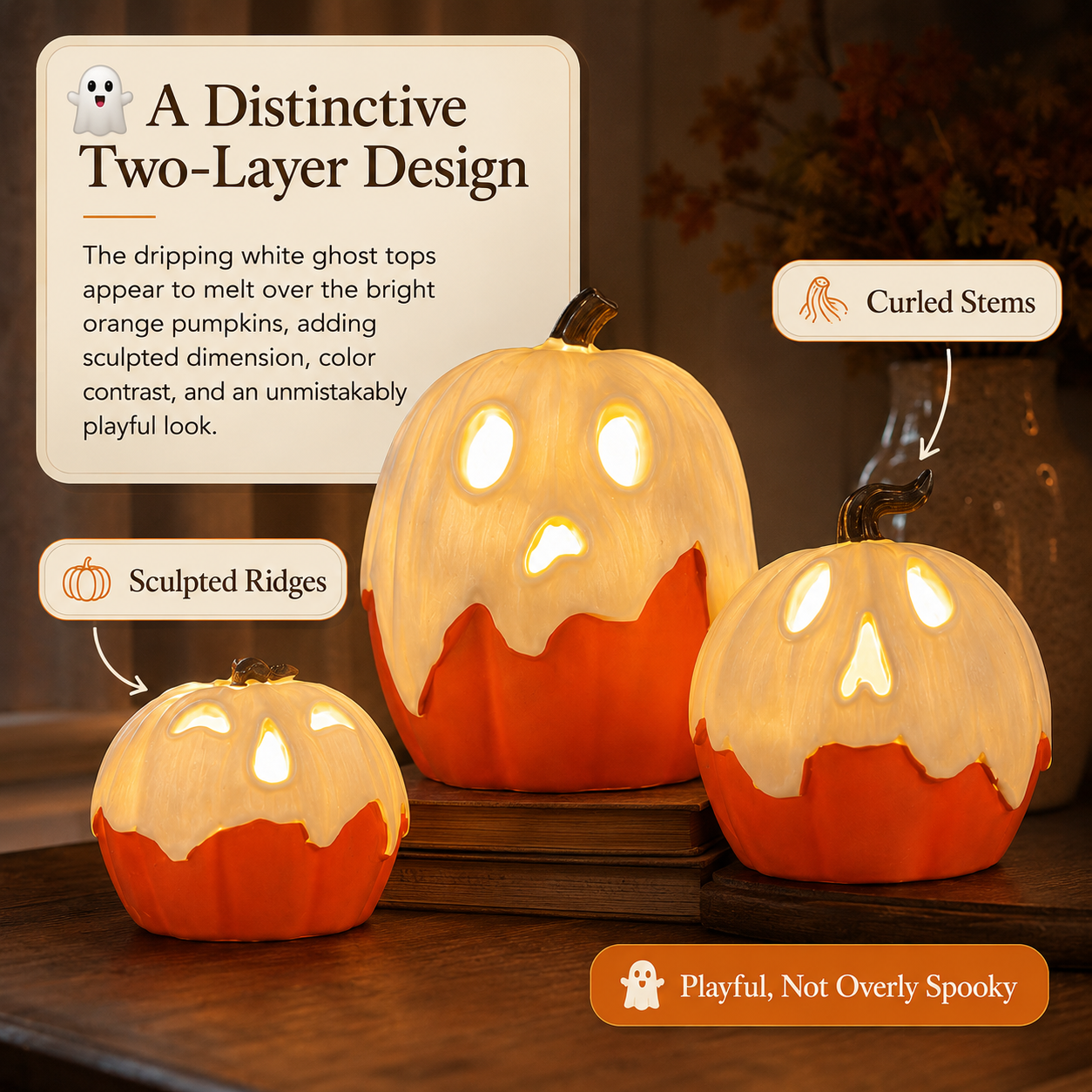 Lighted Ghost Pumpkin Trio