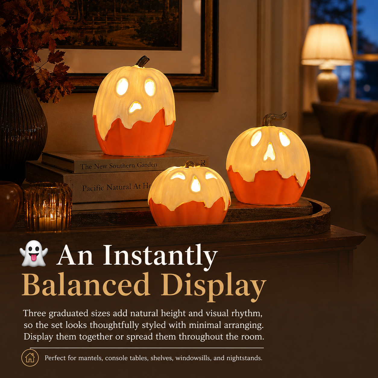 Lighted Ghost Pumpkin Trio