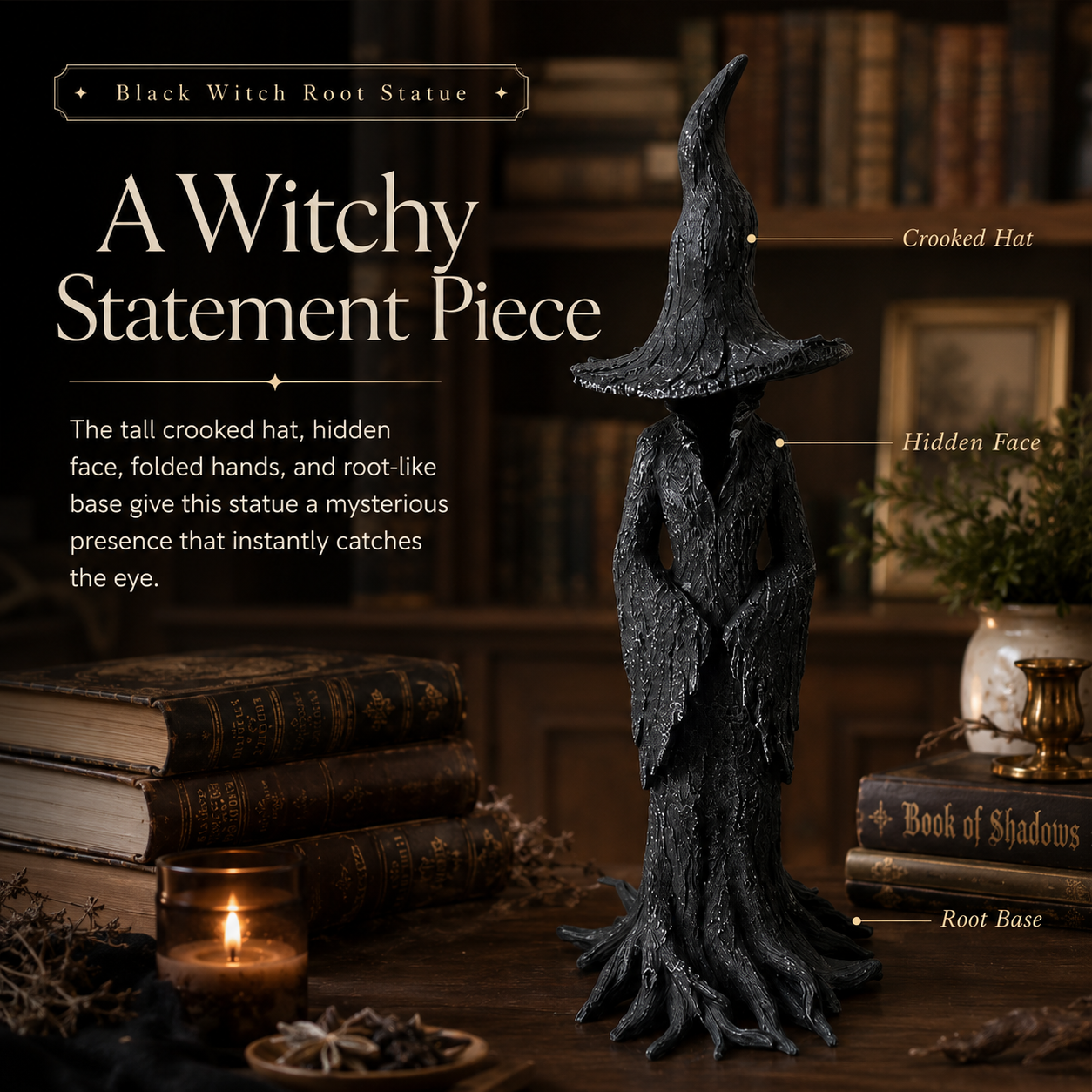 Black Witch Root Statue Tabletop Decor