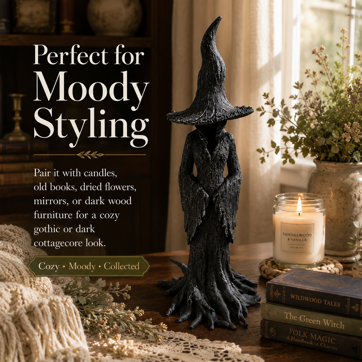 Black Witch Root Statue Tabletop Decor