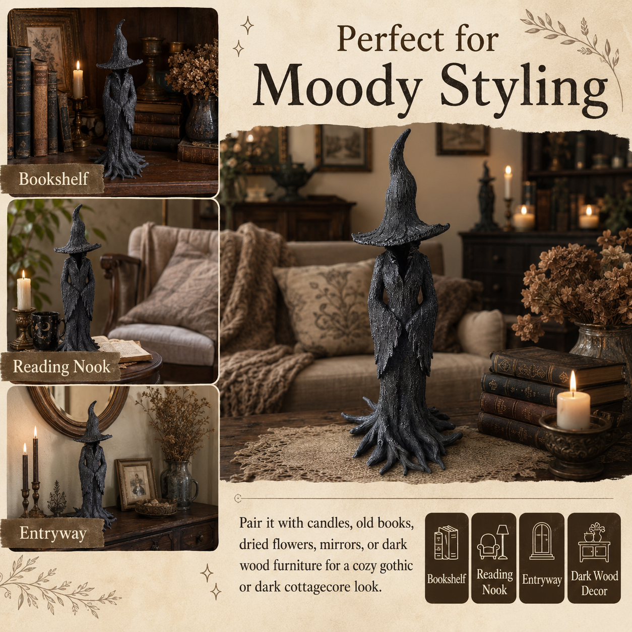 Black Witch Root Statue Tabletop Decor