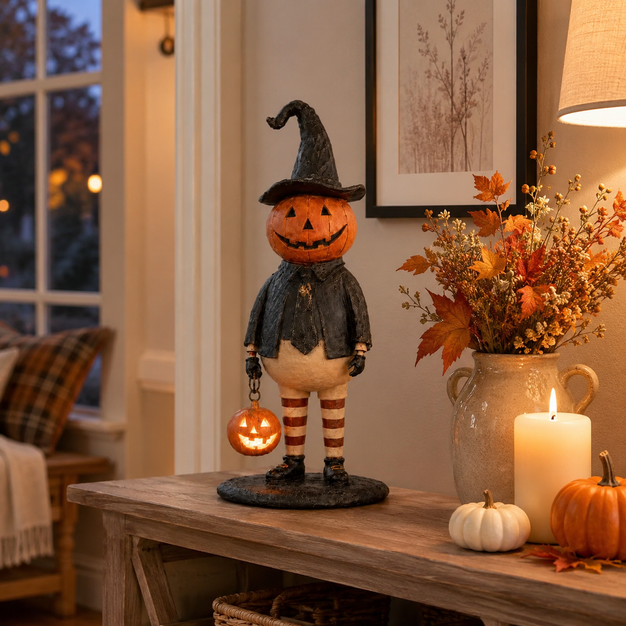Pumpkin Witch Lantern Tabletop Decor