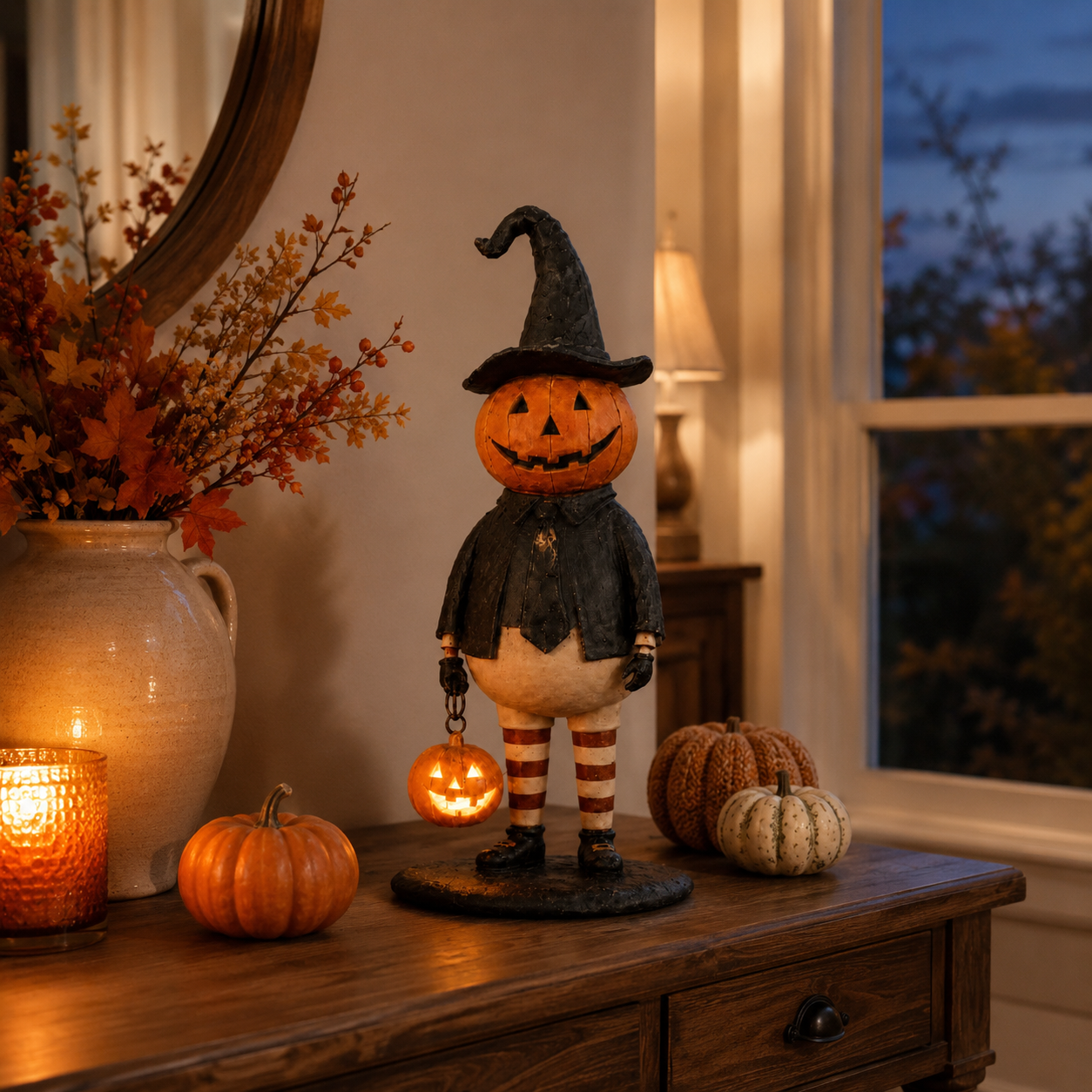 Pumpkin Witch Lantern Tabletop Decor