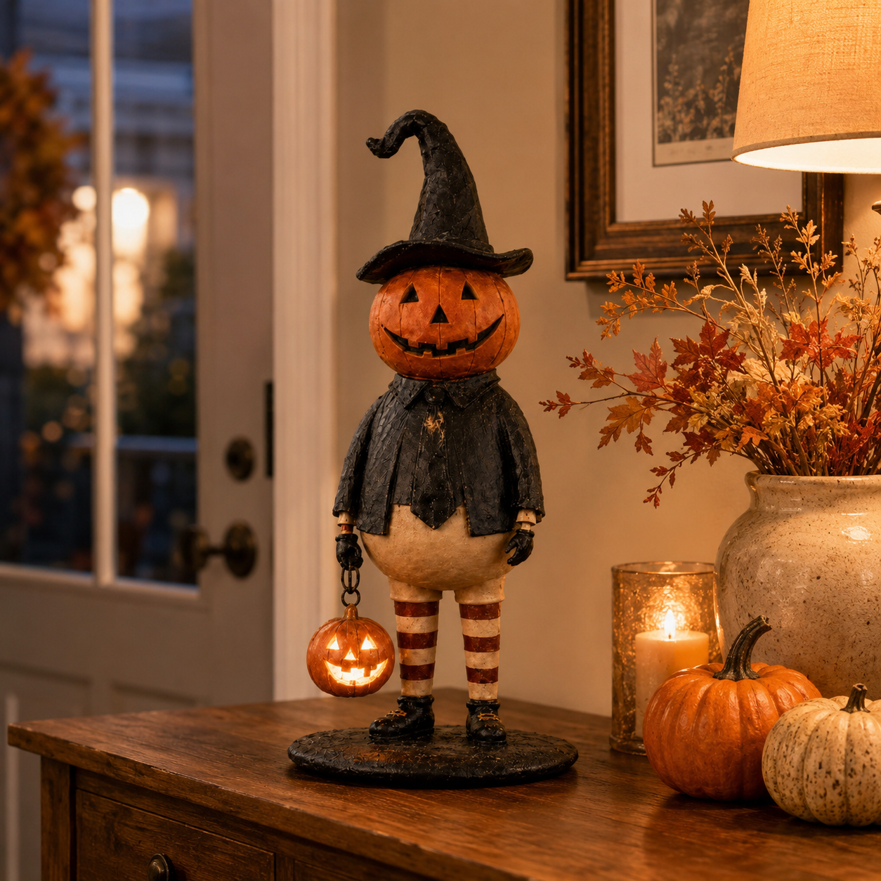 Pumpkin Witch Lantern Tabletop Decor