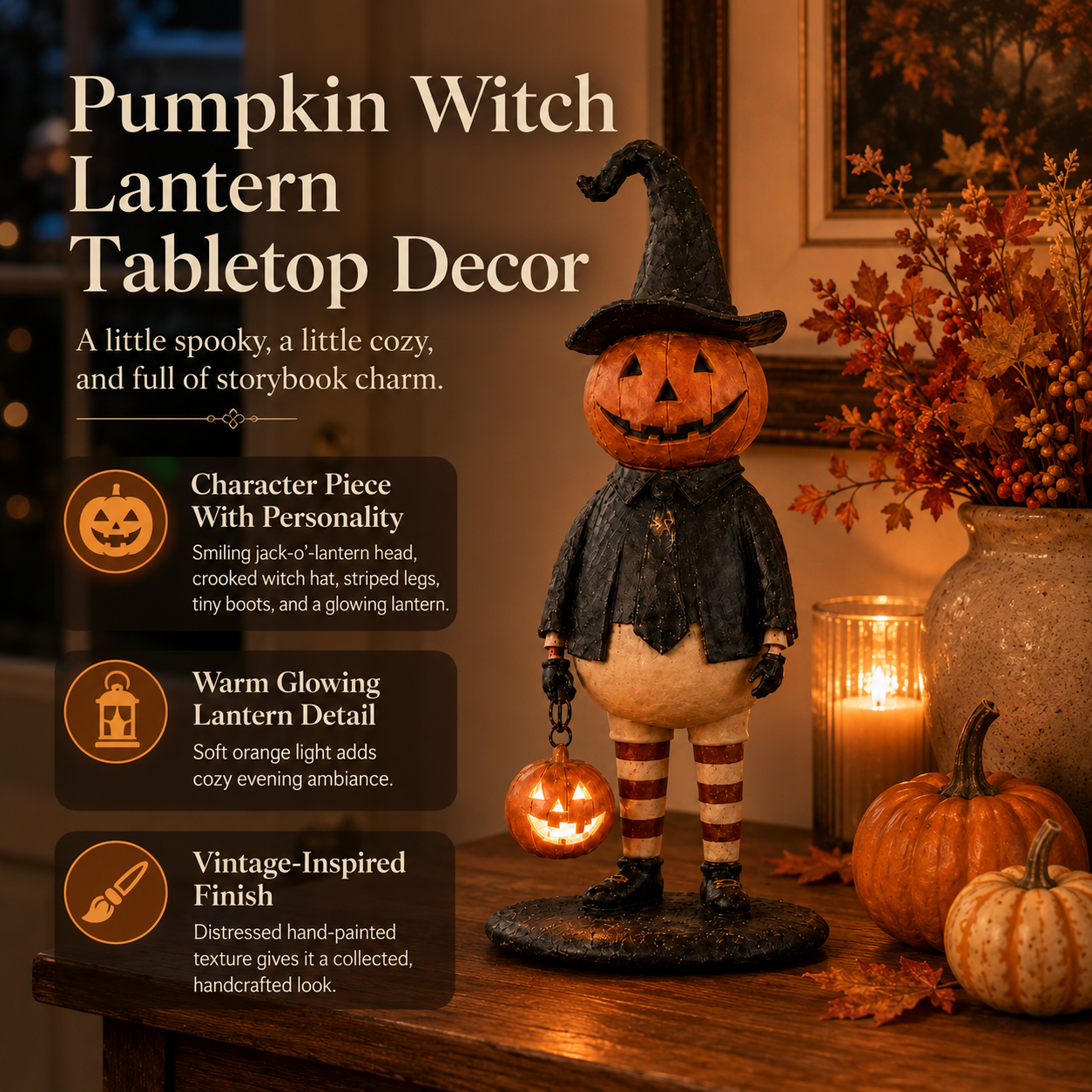 Pumpkin Witch Lantern Tabletop Decor