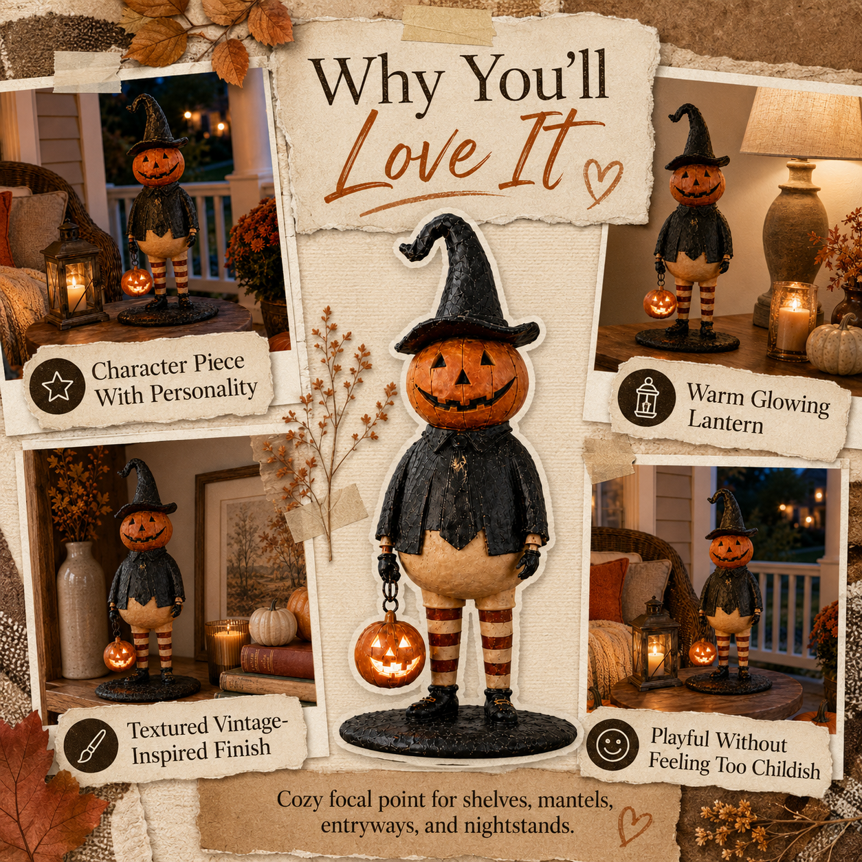 Pumpkin Witch Lantern Tabletop Decor