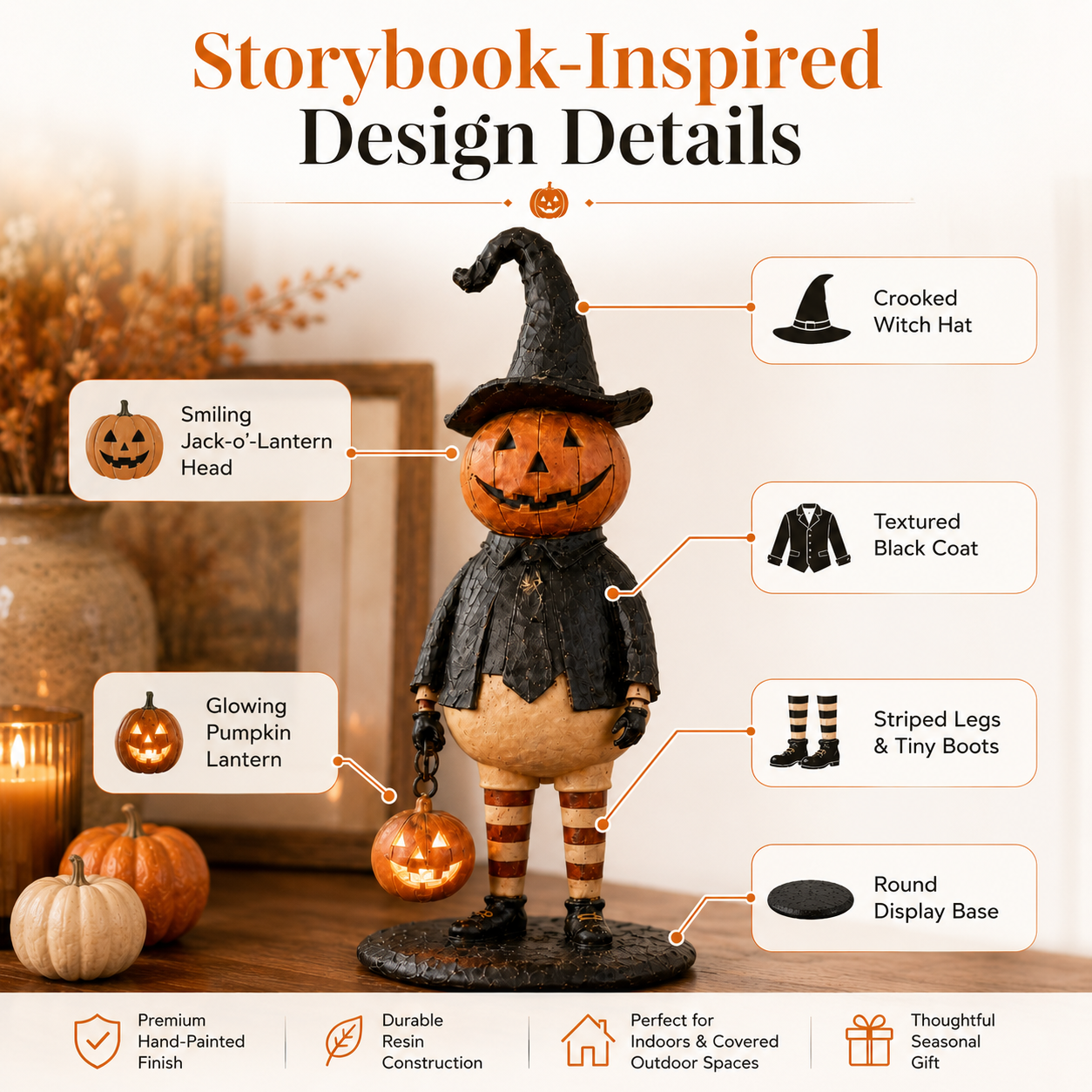 Pumpkin Witch Lantern Tabletop Decor