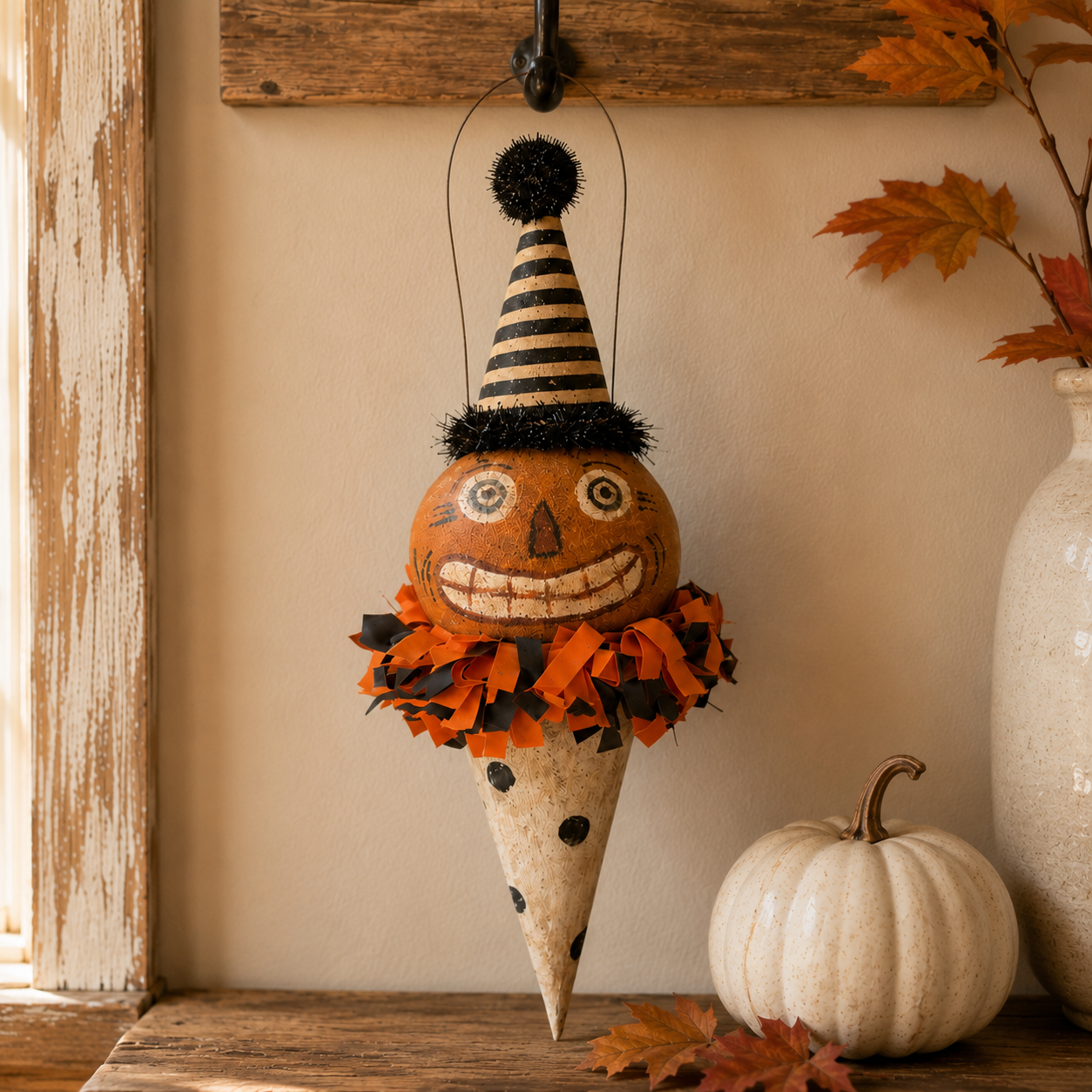 Vintage Pumpkin & Black Cat Ornament