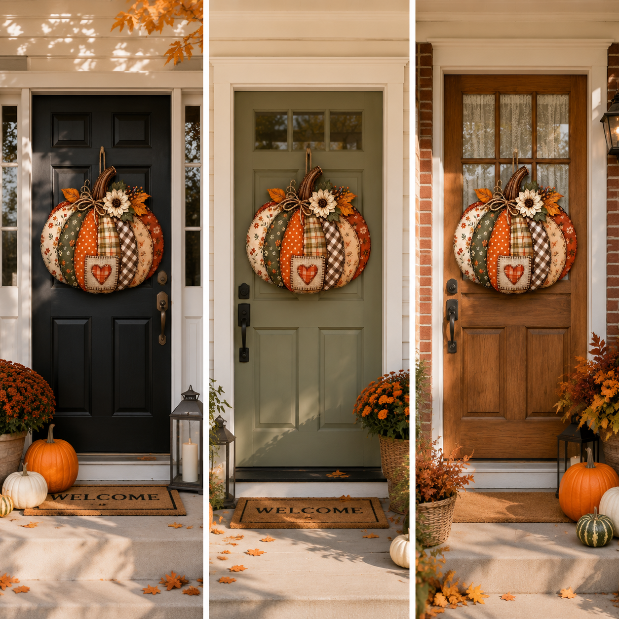Vintage Patchwork Pumpkin Door Hanger