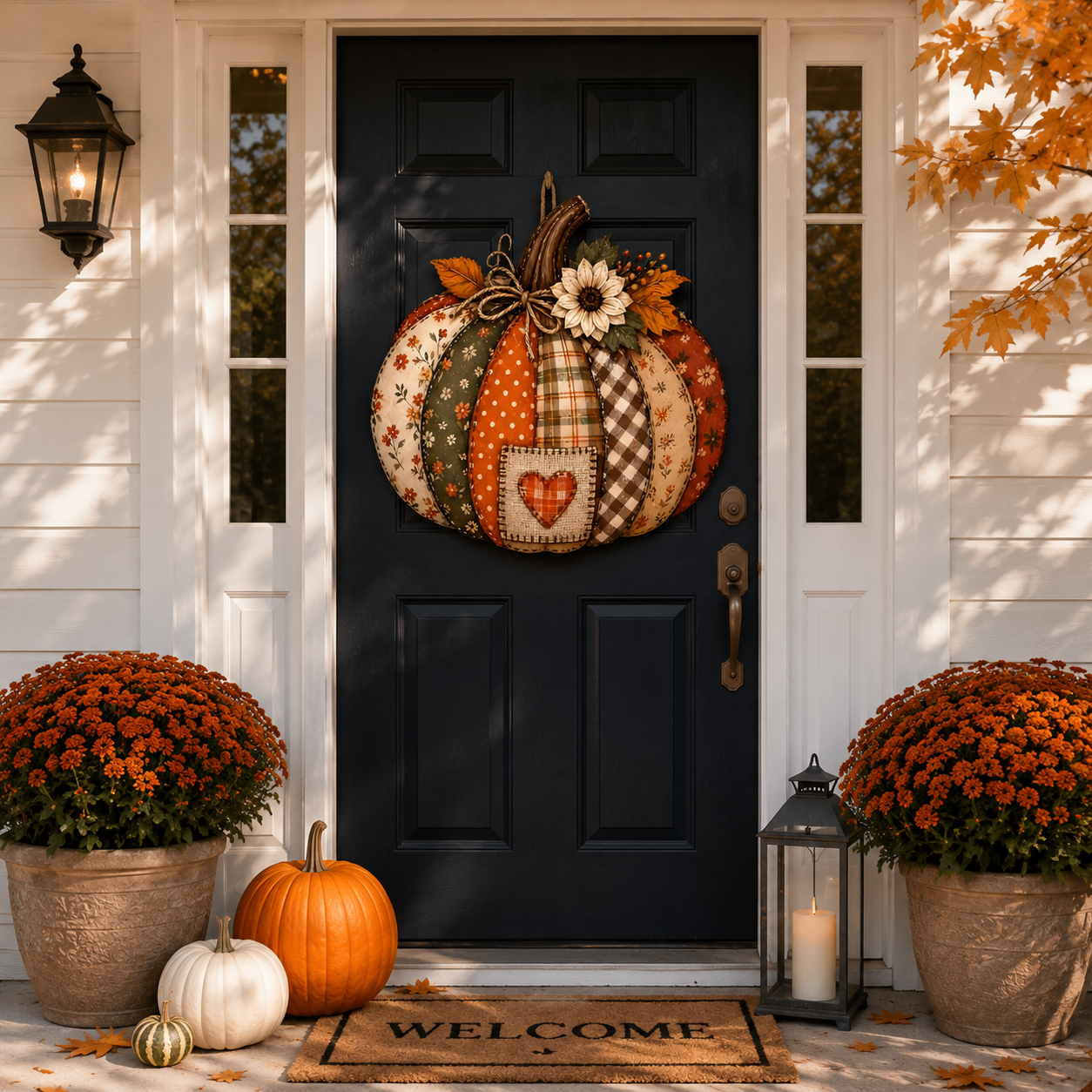 Vintage Patchwork Pumpkin Door Hanger