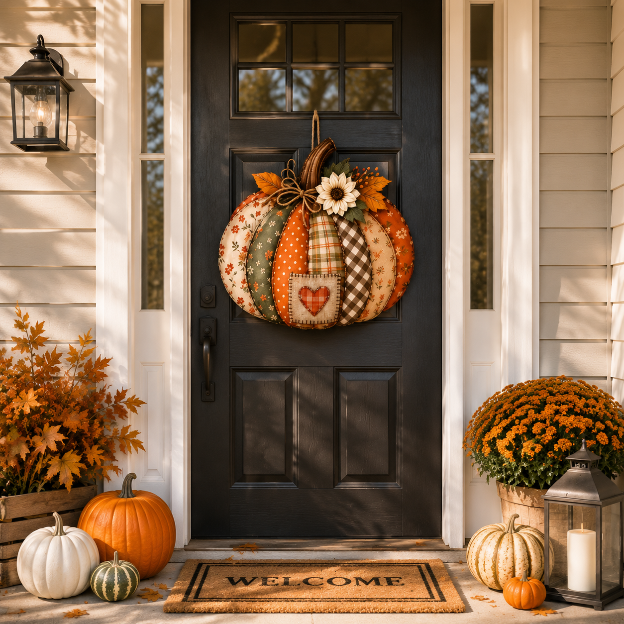 Vintage Patchwork Pumpkin Door Hanger