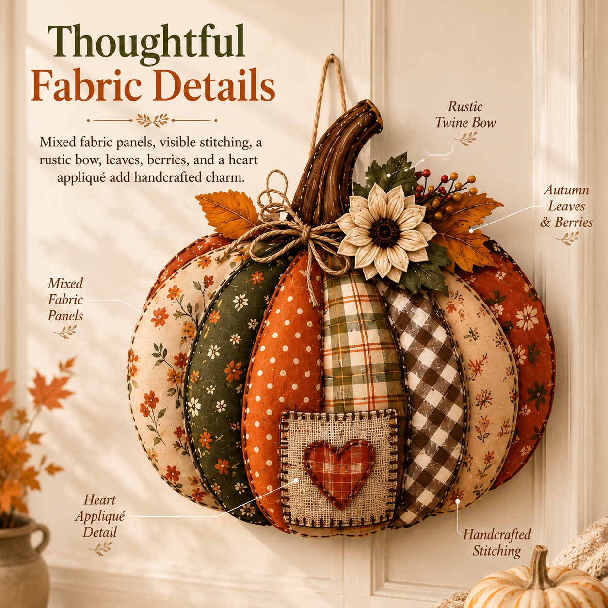 Vintage Patchwork Pumpkin Door Hanger