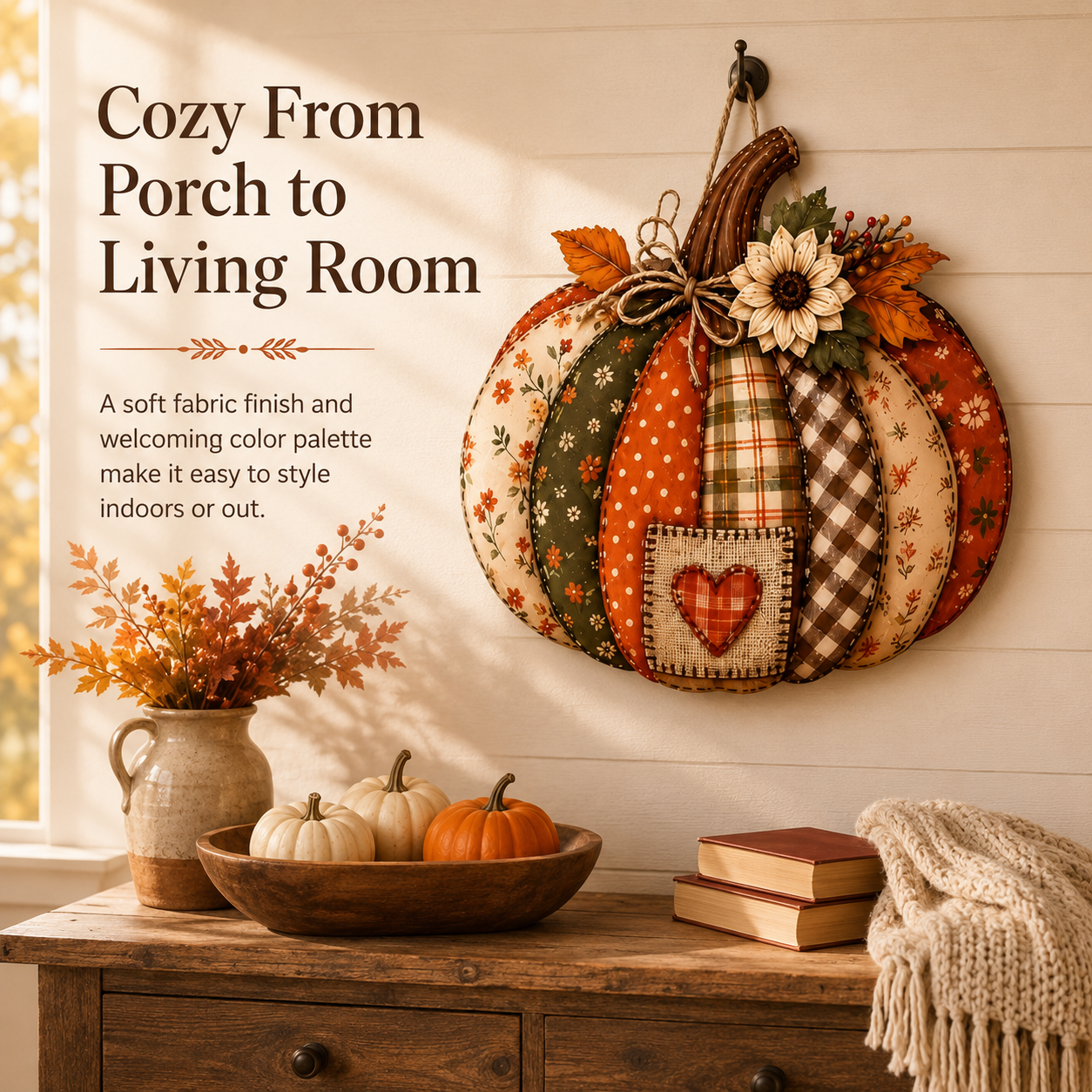 Vintage Patchwork Pumpkin Door Hanger