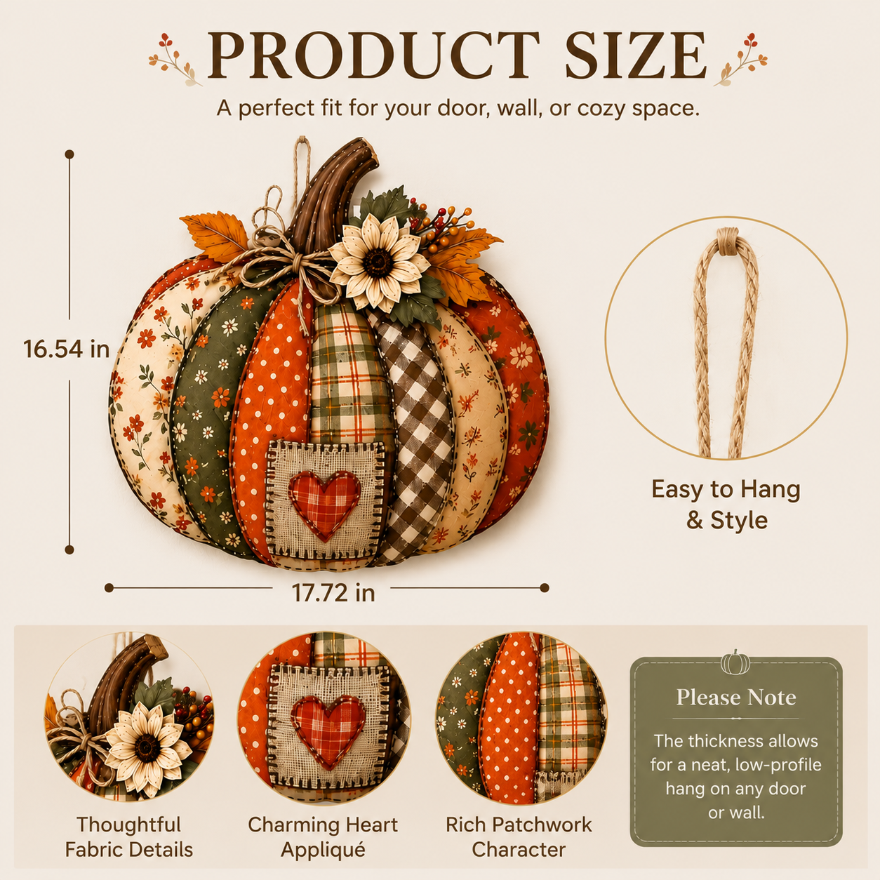 Vintage Patchwork Pumpkin Door Hanger