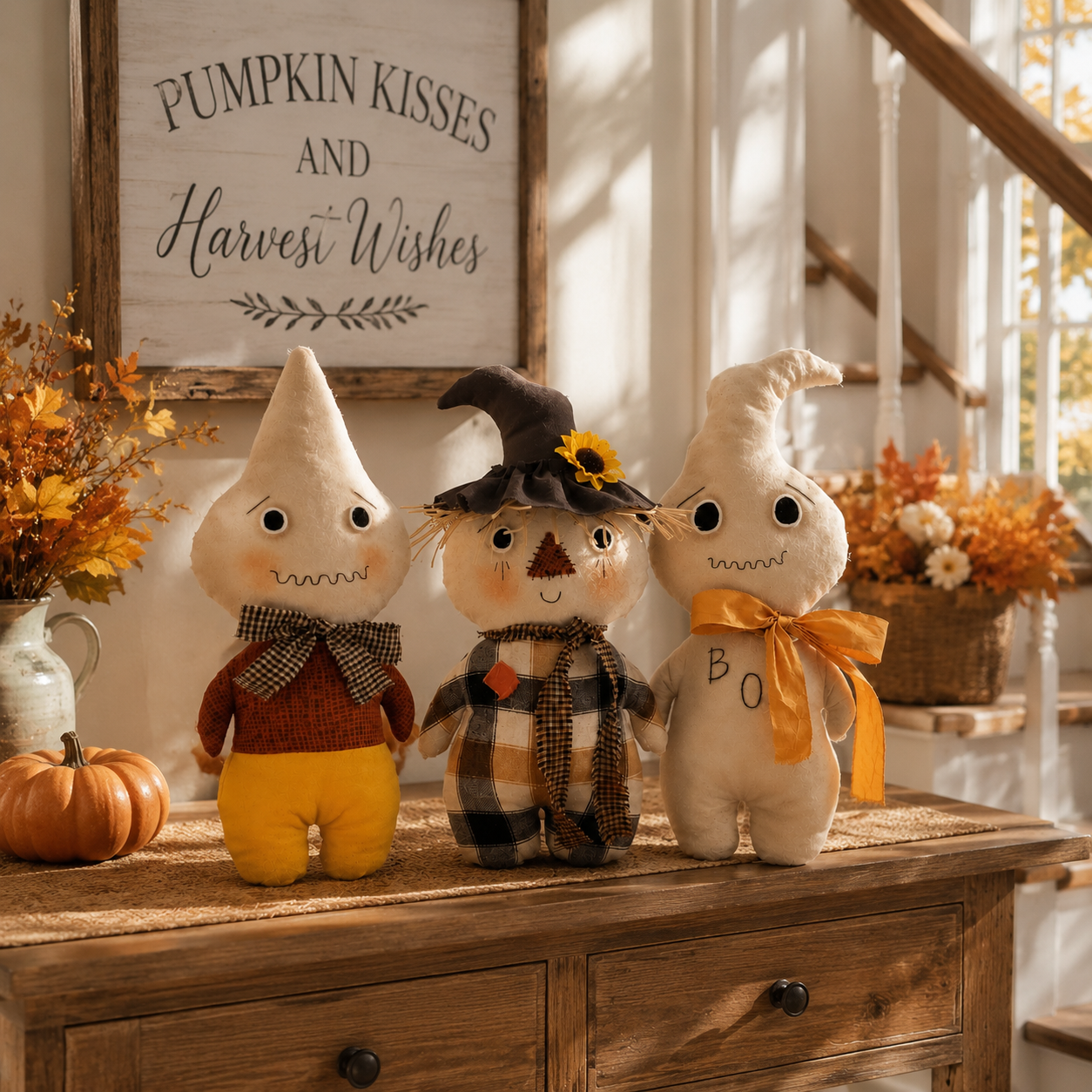 Whimsical Harvest Ghost & Scarecrow Plush Décor