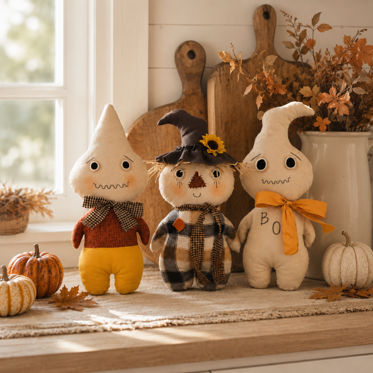 Whimsical Harvest Ghost & Scarecrow Plush Décor