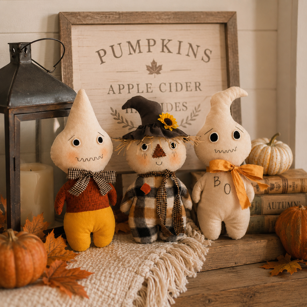 Whimsical Harvest Ghost & Scarecrow Plush Décor