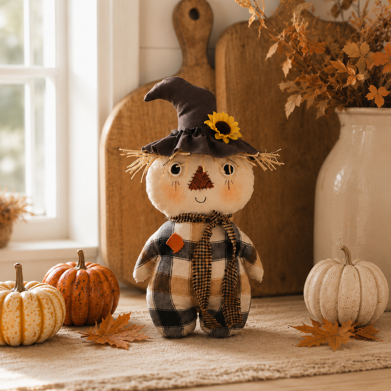 Whimsical Harvest Ghost & Scarecrow Plush Décor