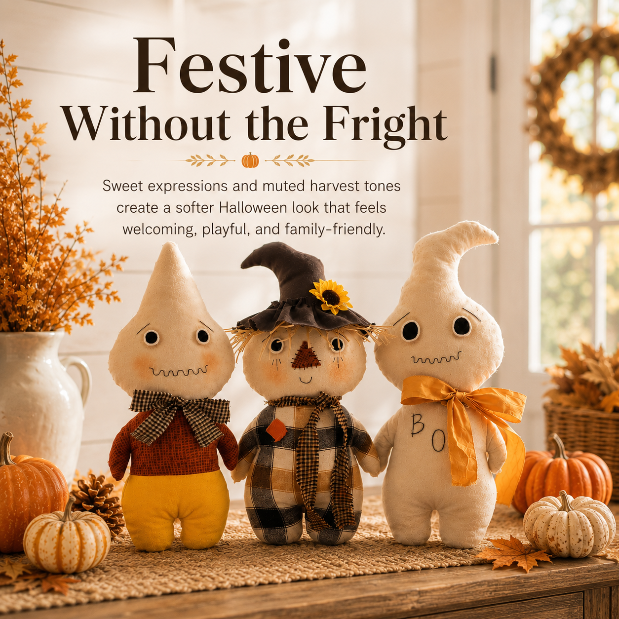 Whimsical Harvest Ghost & Scarecrow Plush Décor