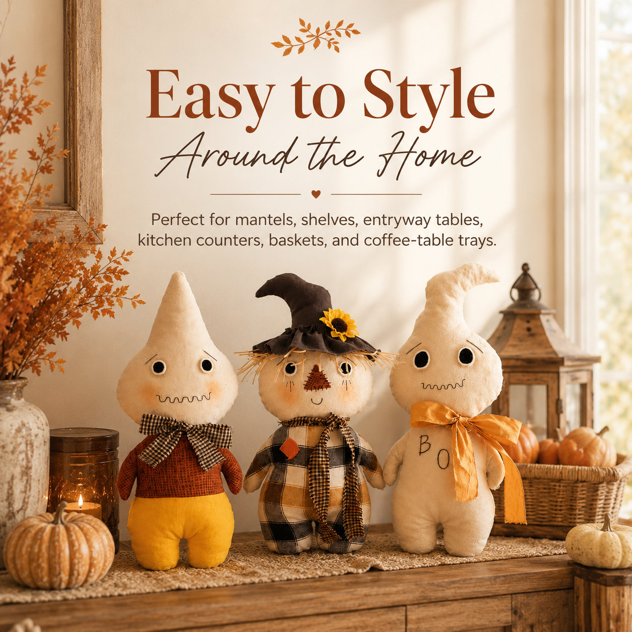 Whimsical Harvest Ghost & Scarecrow Plush Décor
