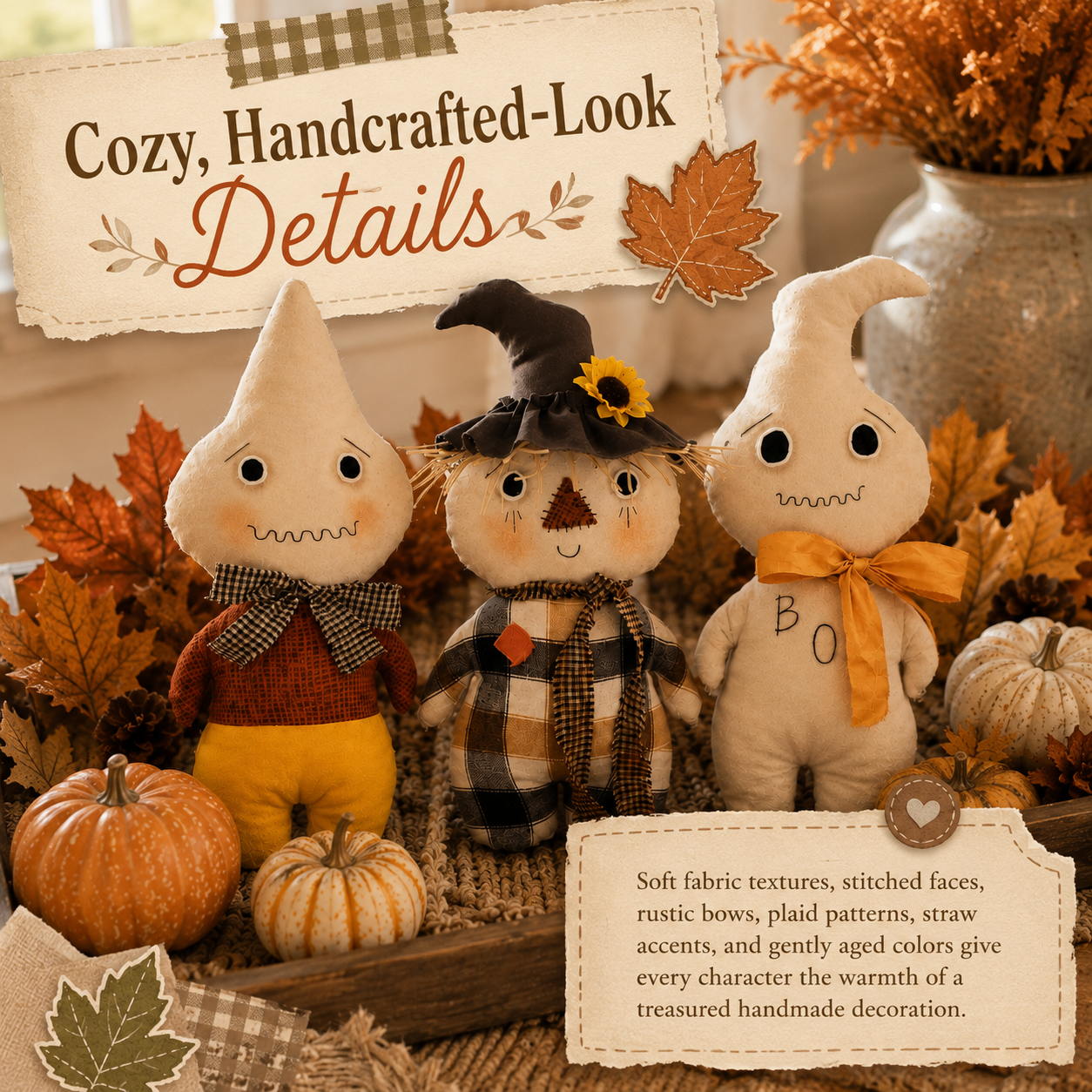 Whimsical Harvest Ghost & Scarecrow Plush Décor